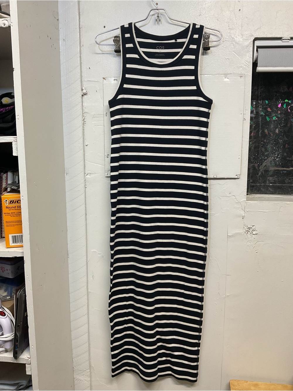 COS navy and White Cotton Striped Sleeveless Maxi Dress size S